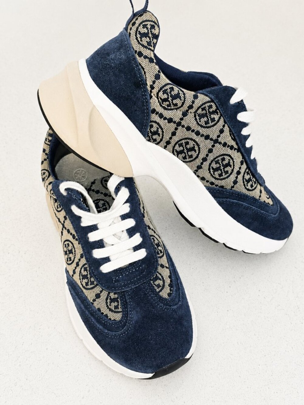 Tory Burch T Monogram Good Luck Trainer Sneakers Navy Size 7 1/2 Style #87331